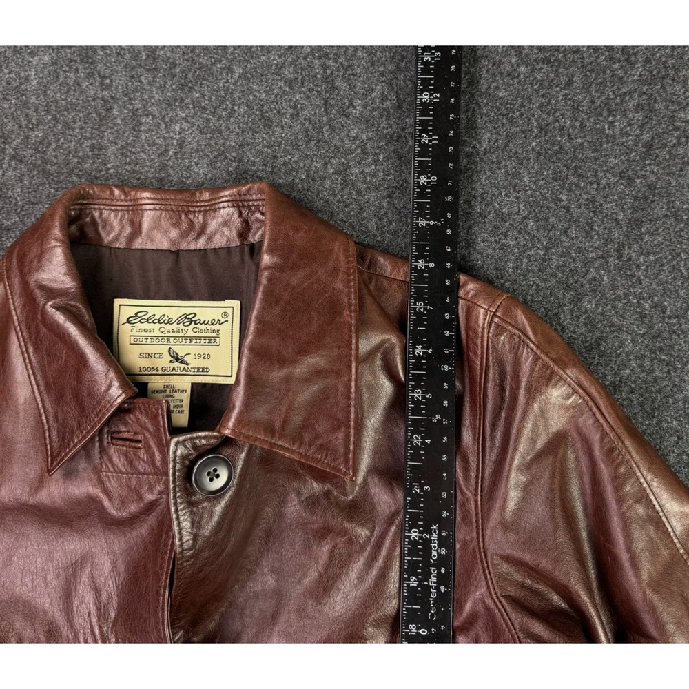 Vintage Eddie Bauer Leather Outer Jacket Womens Size XS Brown 4 Button Yoke Coat - Picture 9 of 10